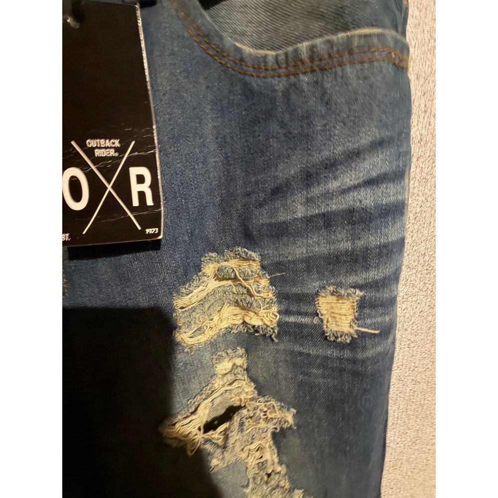 Outback Rider Mens Distressed Ripped Denim Jeans Dark Wash VE8339 36x34 NEW - Picture 7 of 9
